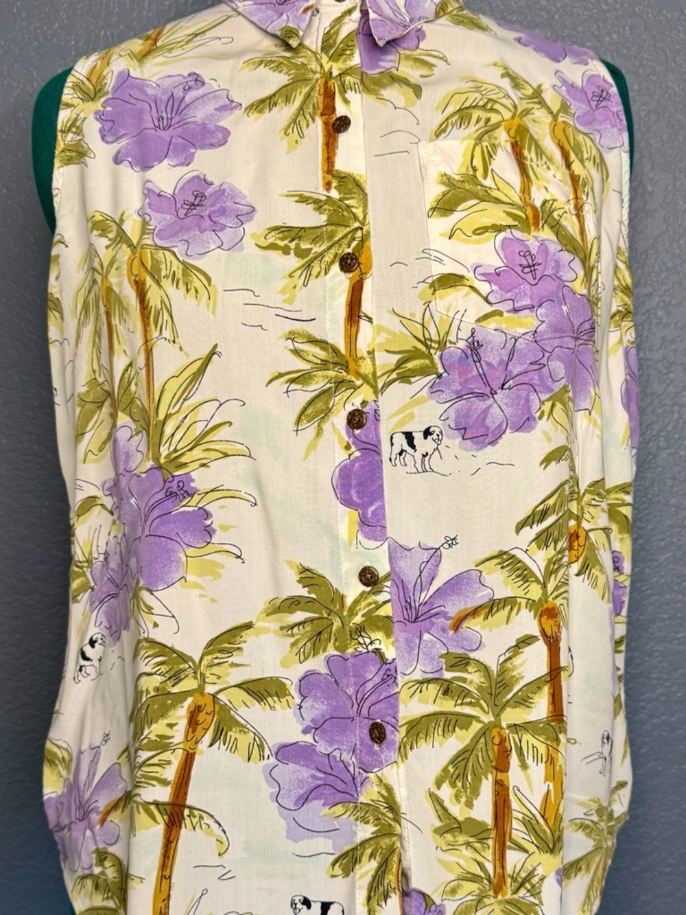 Tropical Palm Tree Floral‎ Button Down Shirt Purple Green Cream Resort XL